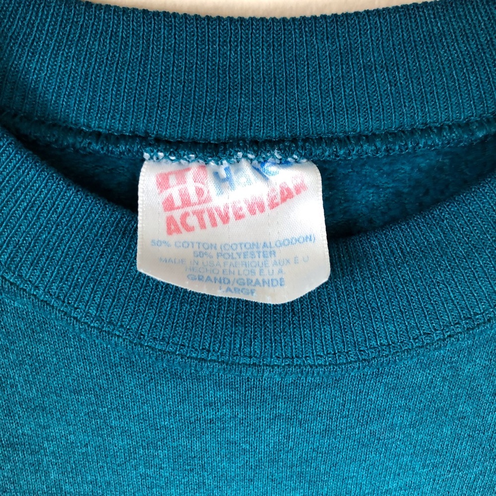 vintage 80s hanes worn in sweatshirt teal cotton blend sweater pullover grunge - Picture 9 of 9